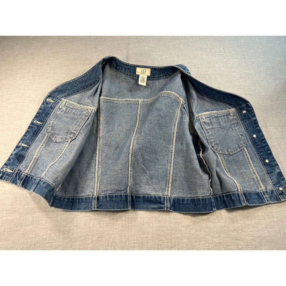 Gap Vintage Denim Vest Womens Large Cotton Medium Wash Blue Button Up V-Neck Y2K - Picture 3 of 8